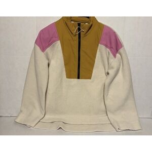Free Assembly Women's Half Zip Sherpa Jacket Beige Pink And Yellow Size M